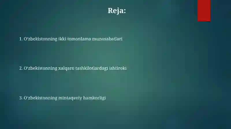 Oʻzbekiston Xalqaro Tashkilotlar Bilan Hamkorlik Aloqalari 2