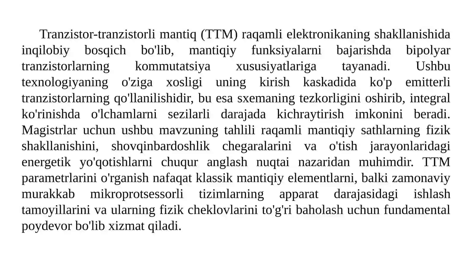 Tranzistor – tranzistorli mantiq integral sxemalarini ishlash tamoyillari 2