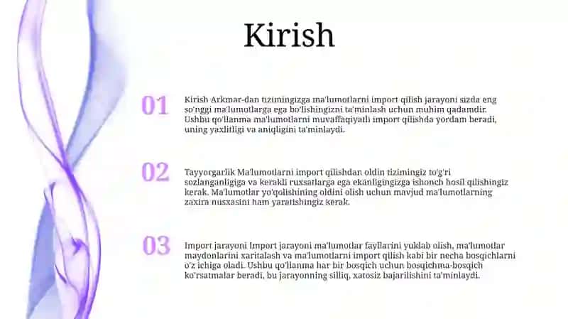Arkmar Dasturida Ekspert ImportQilish 2