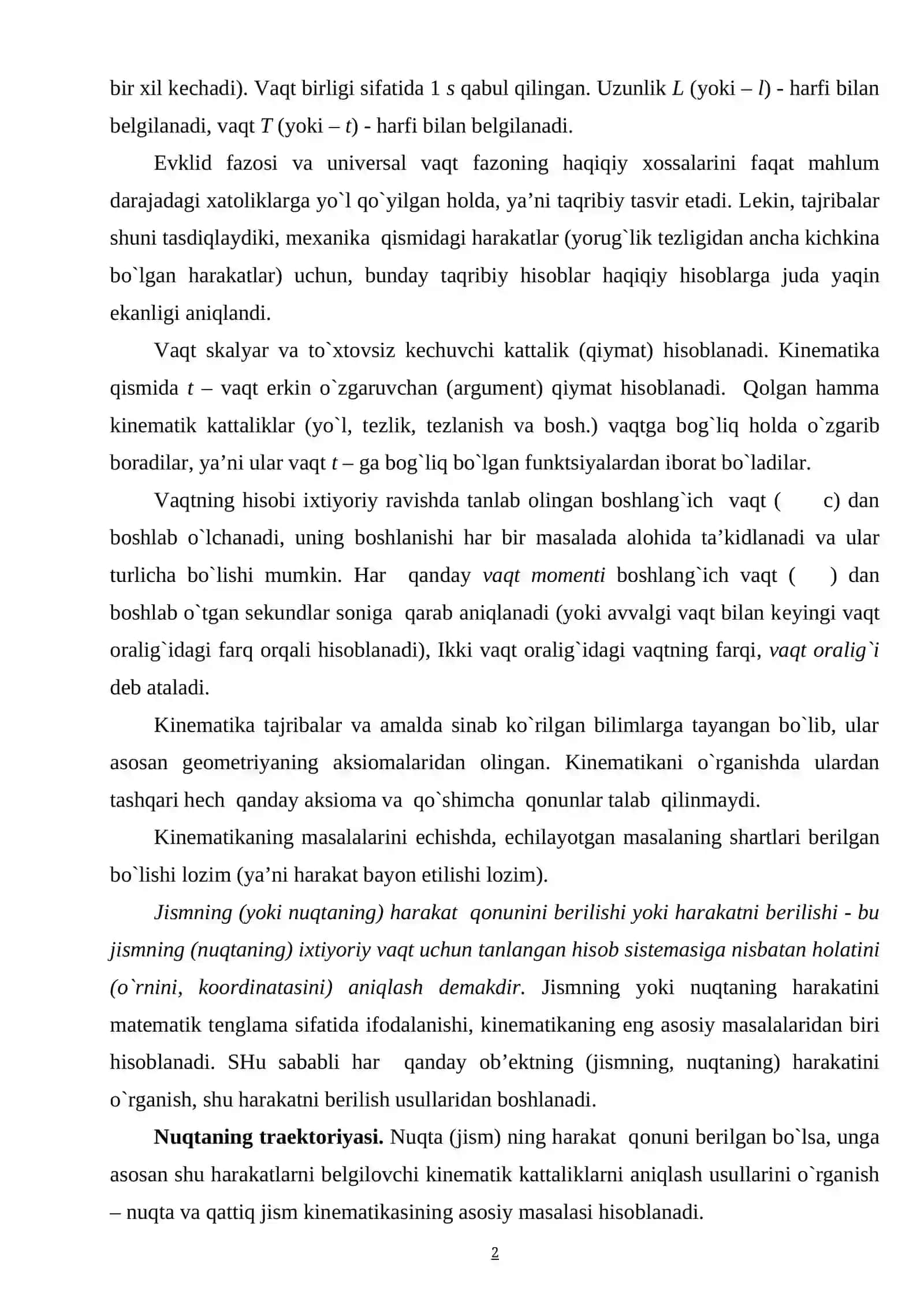 Kinematika: nuqta kinematikasi; nuqta harakatining berilish usullari 2