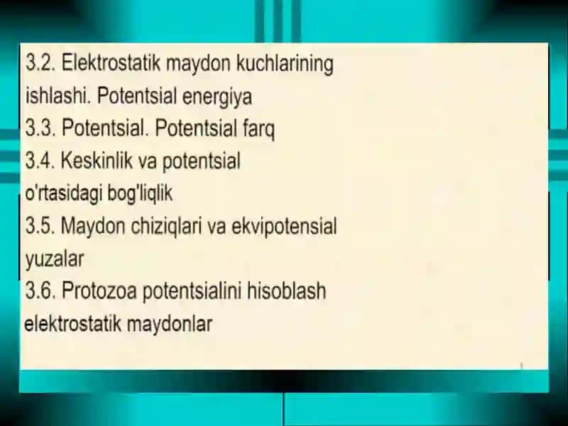 ELEKTROSTATIK MAYDON KUCHLANGANLIGI BILAN POTENSIAL ORASIDAGI BOG'LANISH 2