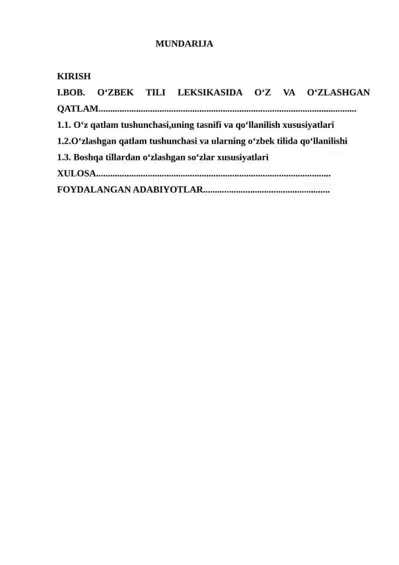 O‘ZBEK TILI LEKSIKASIDA O‘Z VA O‘ZLASHGAN QATLAM 2