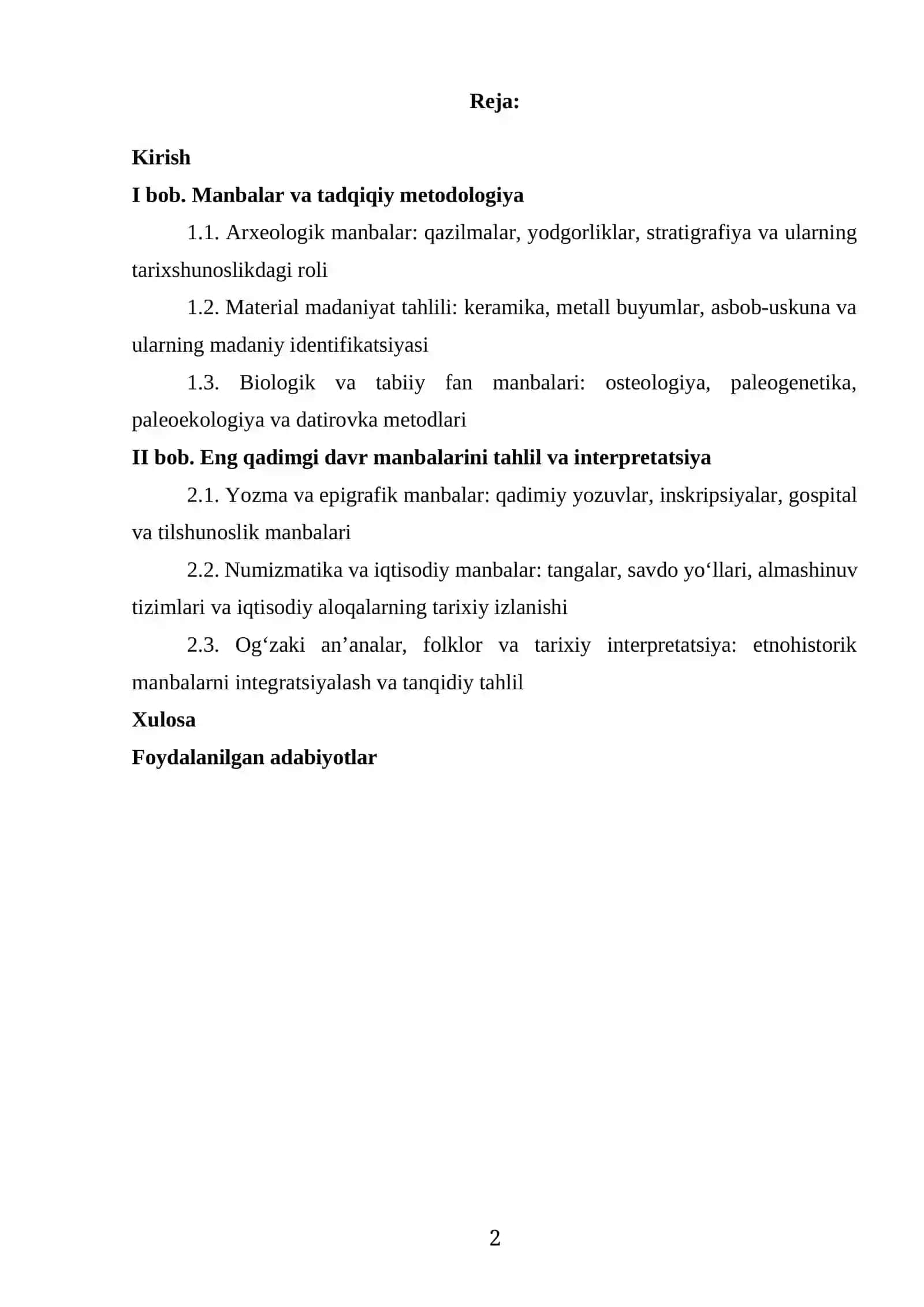 OʻZBEKISTON TARIXINING ENG QADIMGI DAVRI BOʻYICHA MANBALAR KURS ISHI 2