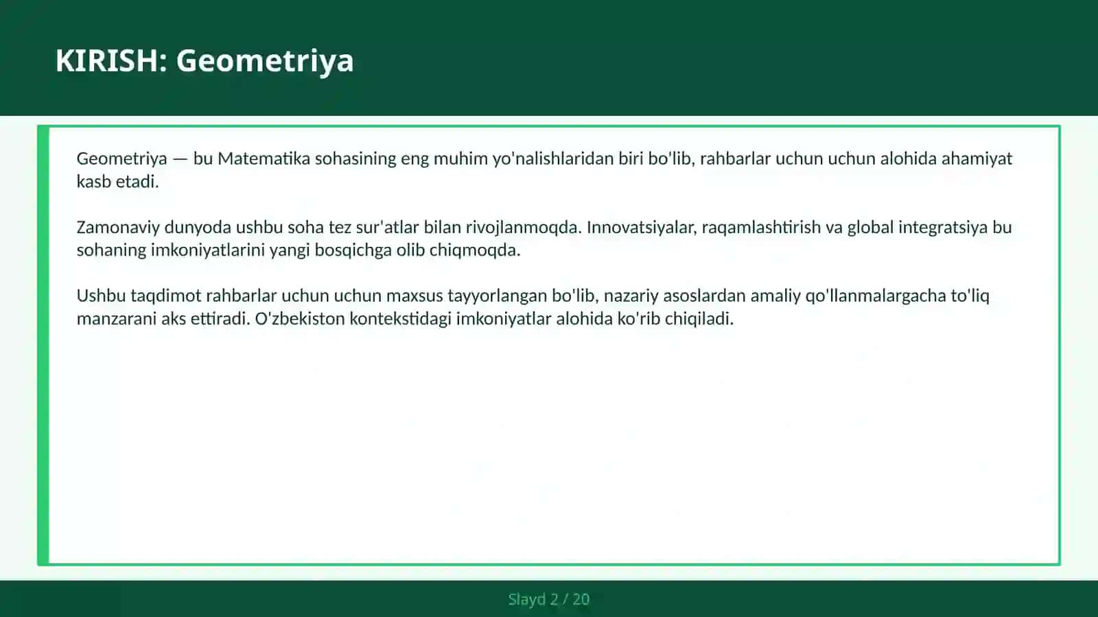 GEOMETRIYA Teoremalar — rahbarlar uchun 2