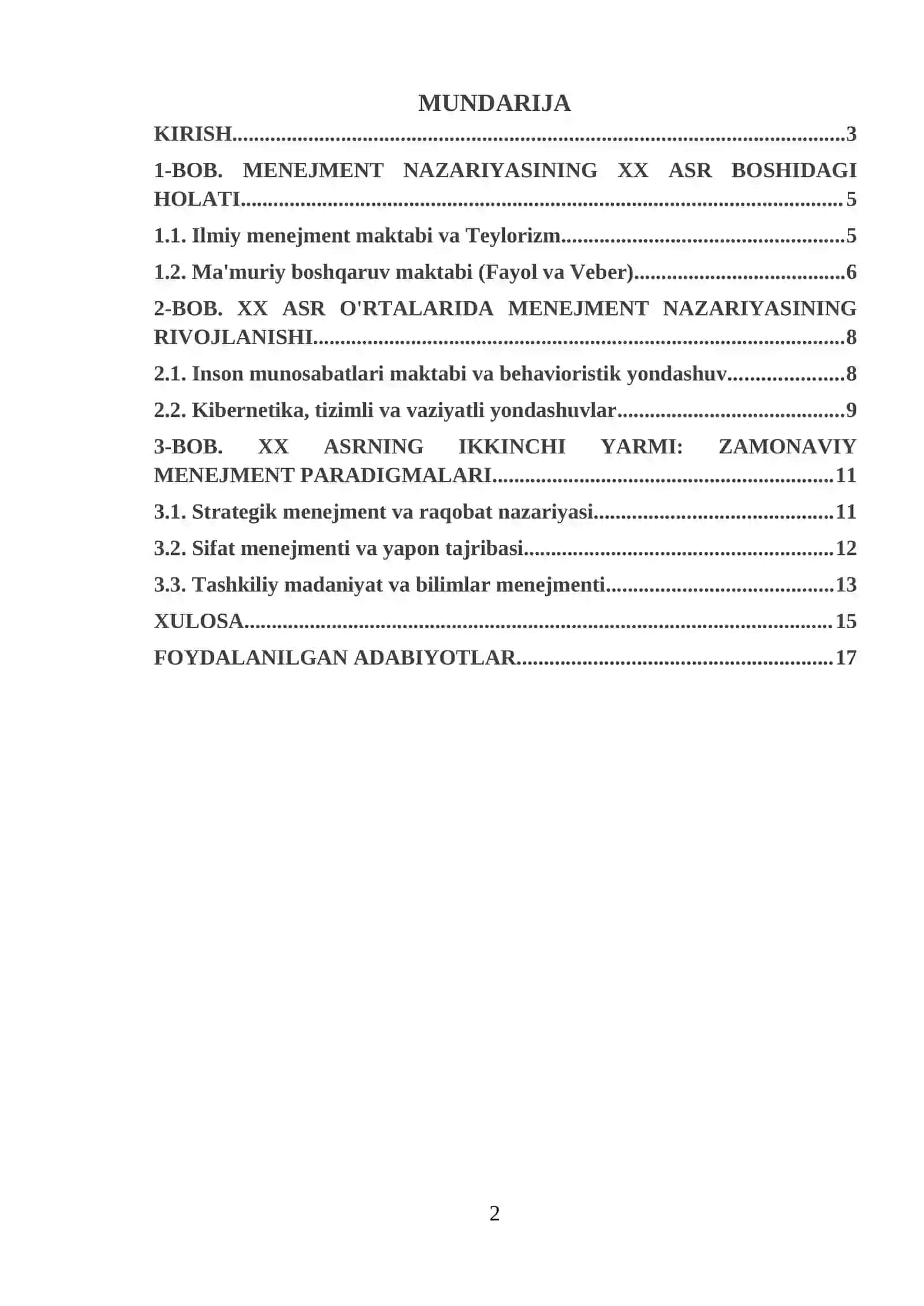XX asrda boshqarish nazariyasi va amaliyotining rivojlanish bosqichlari 2