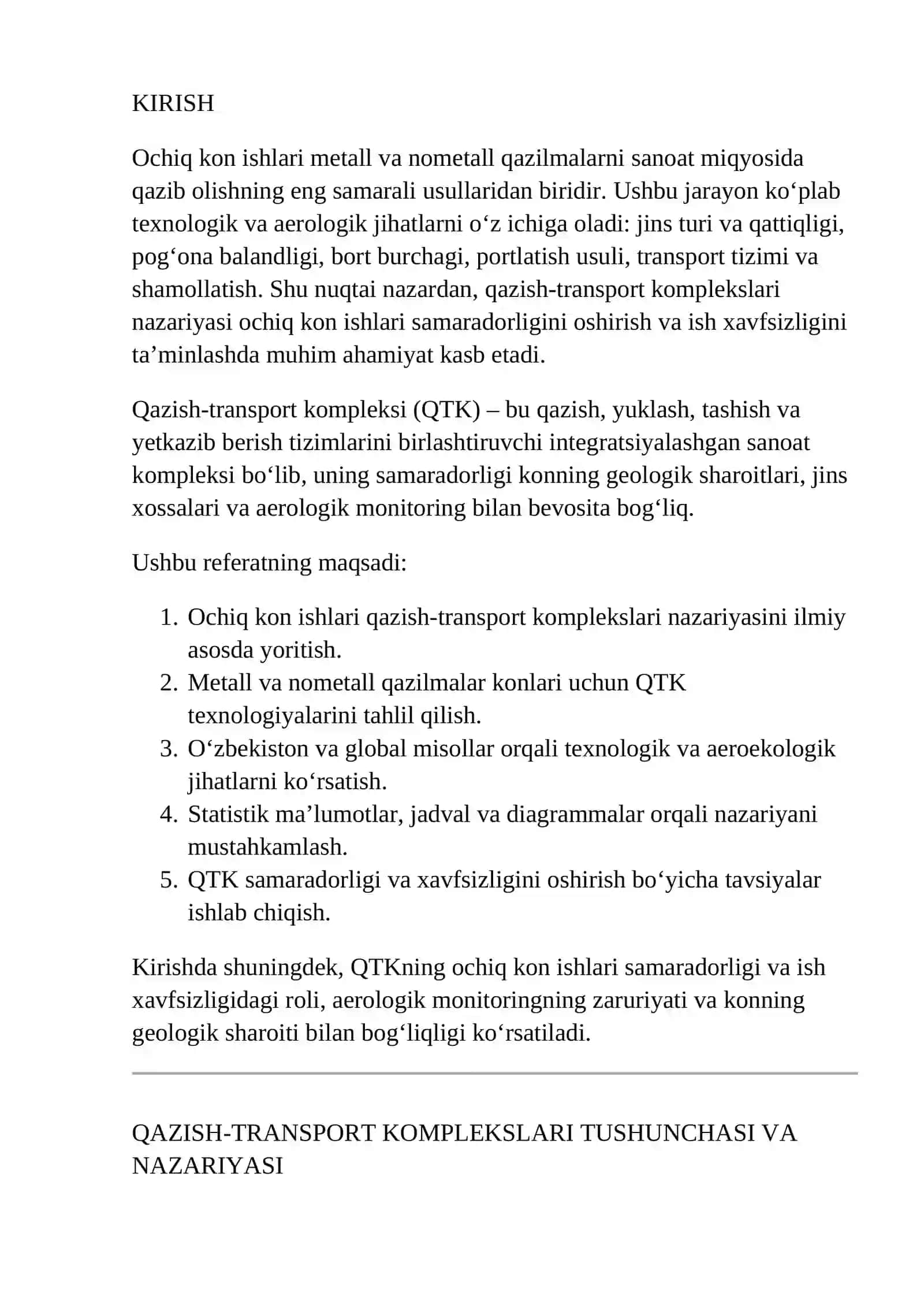 Ochiq kon ishlarida qazish-transport komplekslari nazariyasi 2