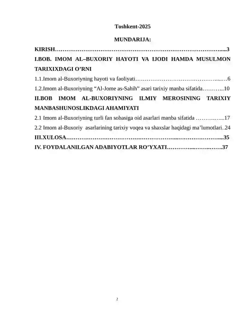 IMOM AL–BUXORIYNING ILMIY MEROSI TARIXIY MANBA SIFATIDA 2