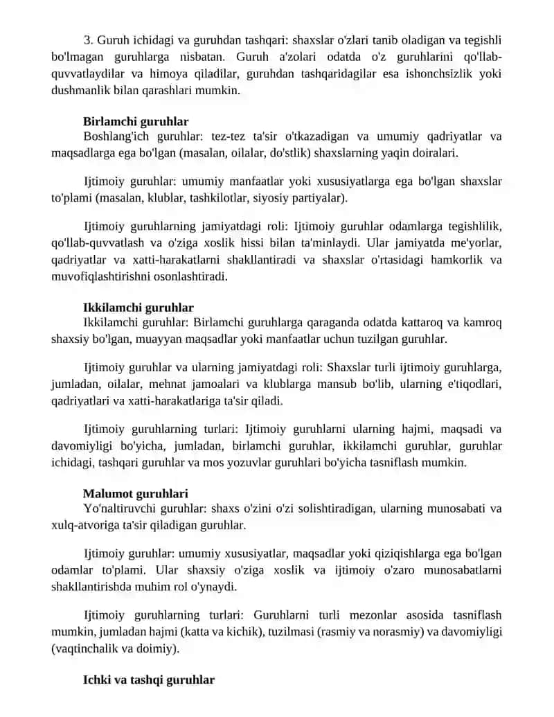 Sotsial Guruhlar Va Ularning Jamiyat Hayotida O‘Rni. Sotsial Guruh Turlari 2