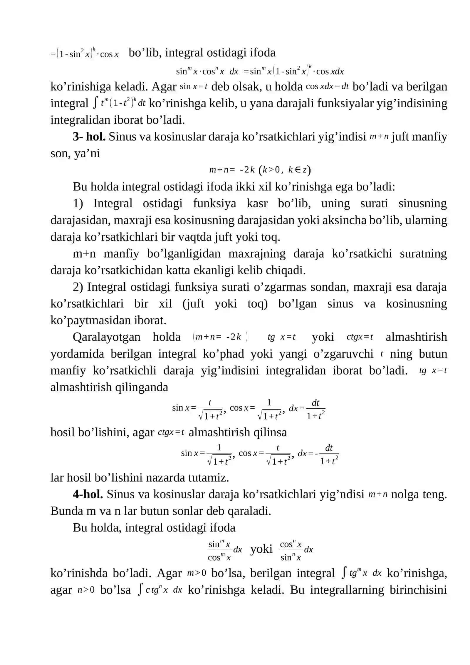 Trigonometrik funksiyalarni integrallash 2