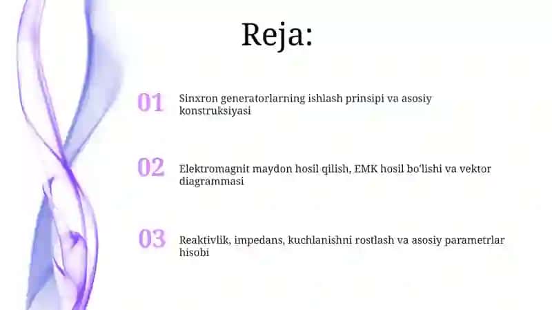 Sinxron generatorlarning ishlash prinsipi va ularning asosiy parametrlarini hisoblash 2