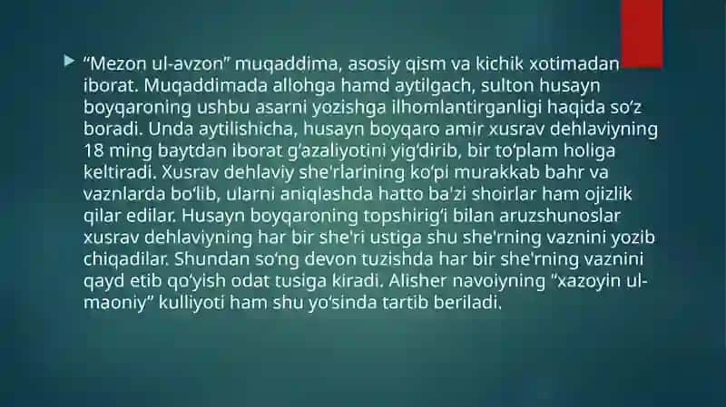 Alisher Navoiyning “Mezon ul-avzon” asari 2