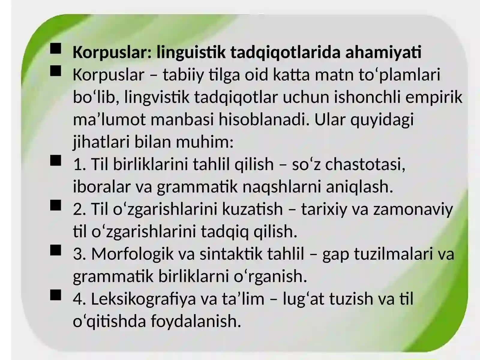 Lingvistik tadqiqotlarni korpusdan foydalanish usullari 2