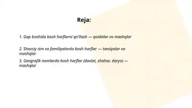 Bosh harflar imlosini amalda qo'llash bo'yicha tavsiyalar va mashqlar 2