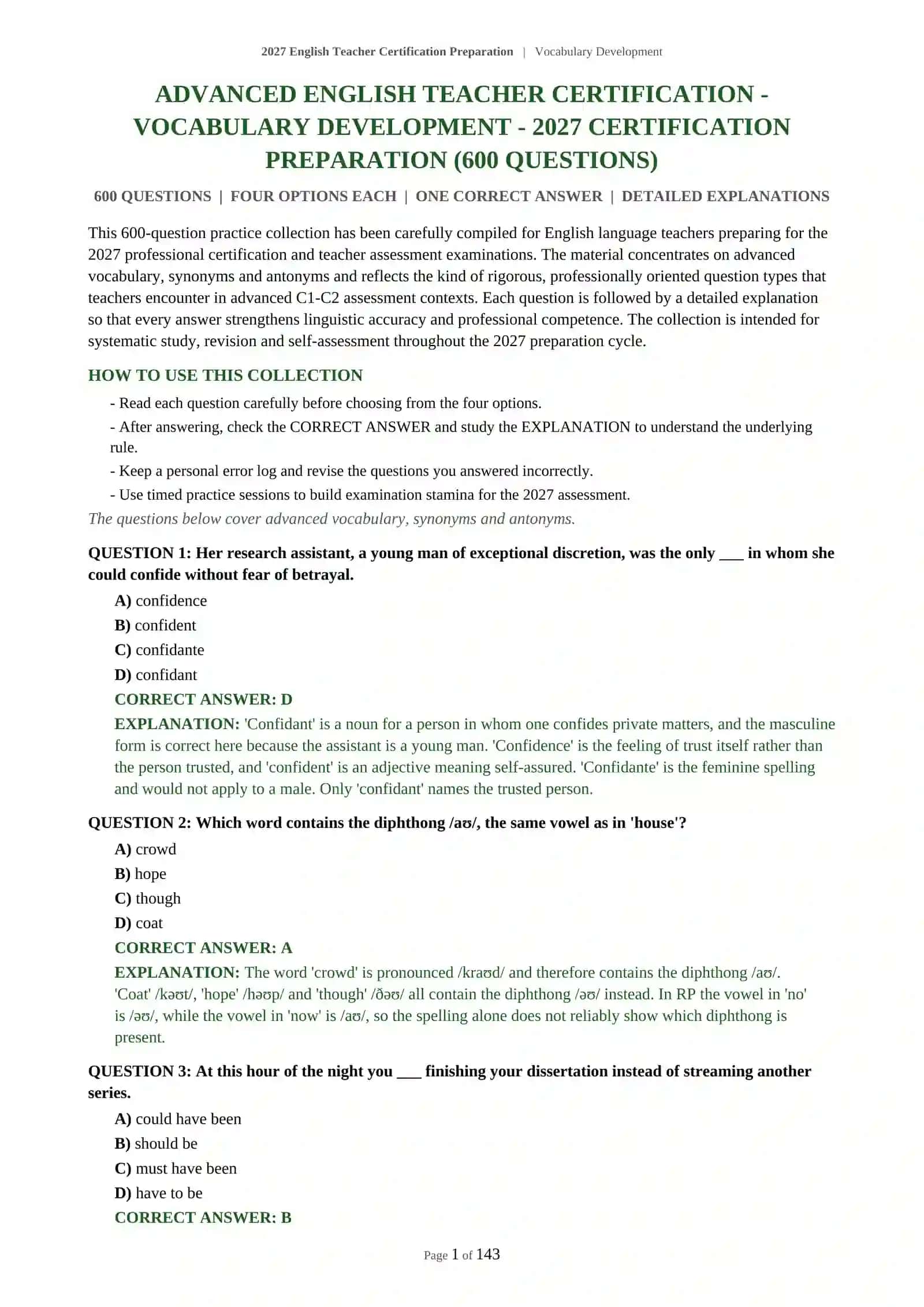 2027 English Teacher Certification Preparation | Vocabulary Development 2
