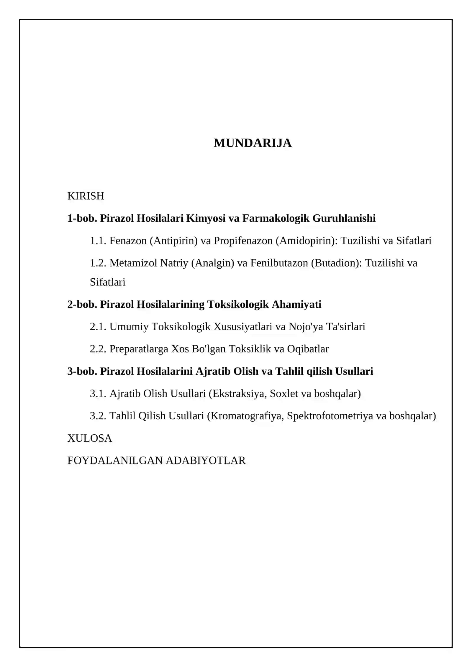 Pirazol Hosilalari Kimyosi va Farmakologik Guruhlanishi 2
