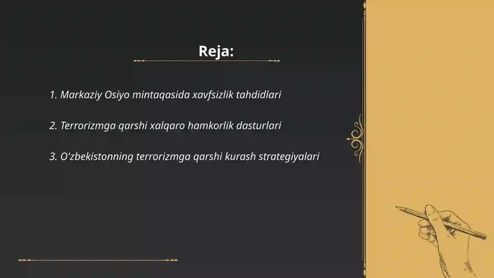 Markaziy Osiyoda xavfsizlik masalalari, terrorizm, giyohvandlik va odam savdosiga qarshi kurashda Õzbekiston Respublikasining roli 2