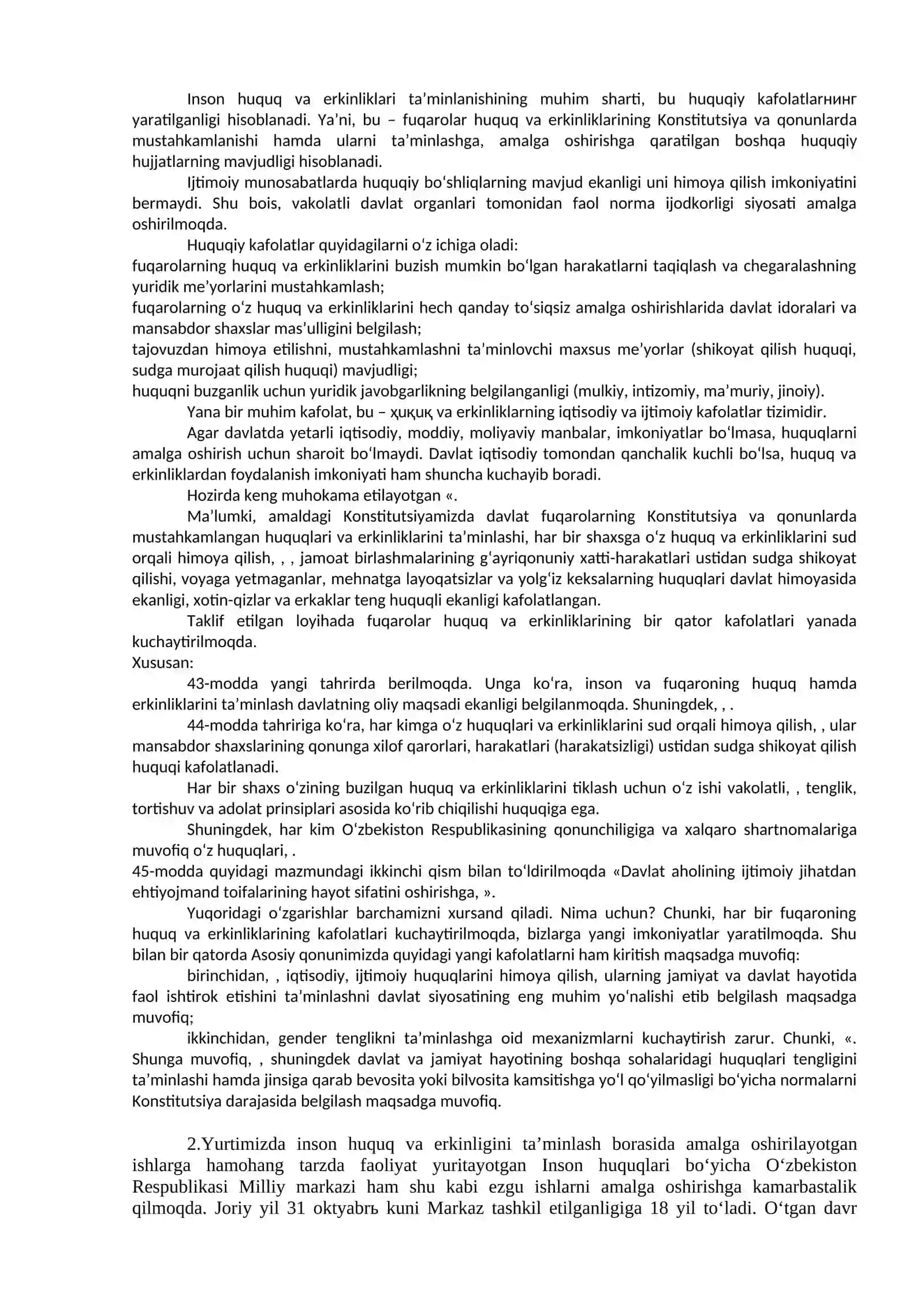 Inson huquq va erkinliklarining ta’minlanishi 2