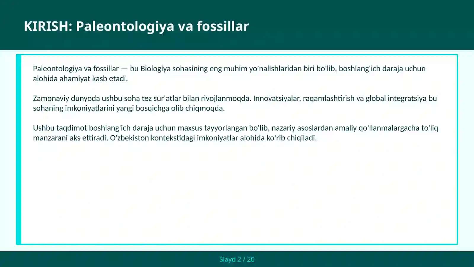 PALEONTOLOGIYA VA FOSSILLAR 2