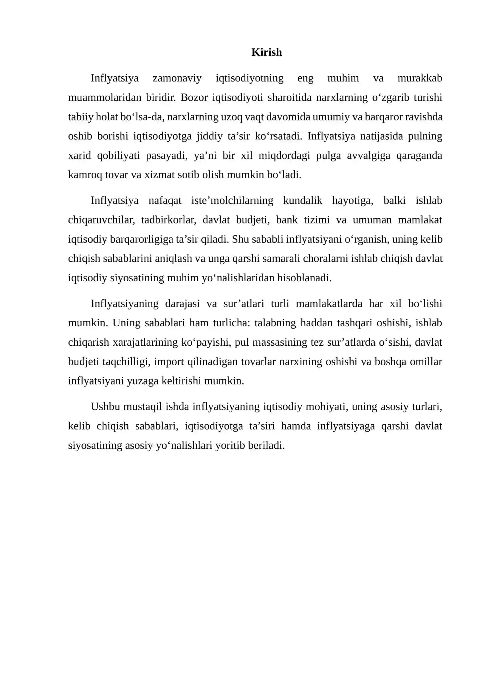 INFLYATSIYA: UNING TURLARI VA UNGA QARSHI SIYOSAT CHORALARI 2