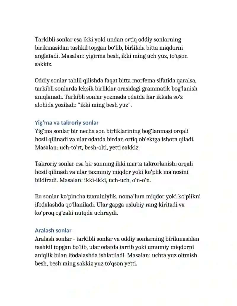 Sonlarning tuzilishiga ko‘ra turlari: Morfologik tahlil va amaliy qo‘llanishi 2