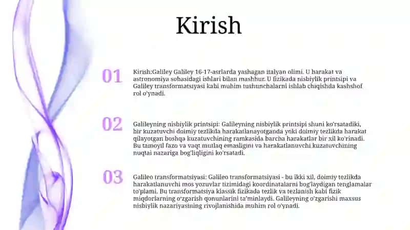 Galiliyning Nisbiylik Prinsipi Va Galiliy Almashtirilishi 2