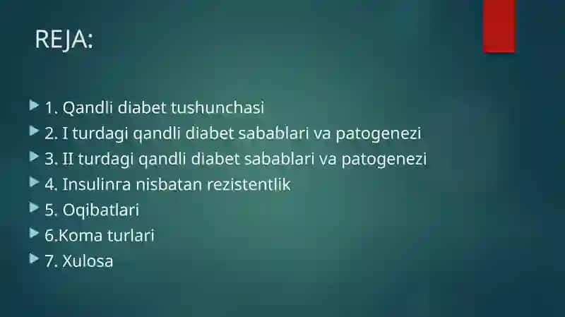 Diabet va uni turlari, rivojlanish mexanizmlari 2