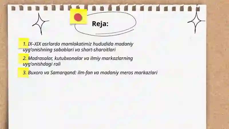 IX-XIX asrlarda mamlakatimiz hududida rõy bergan madaniy uyğonish (renessans) 2