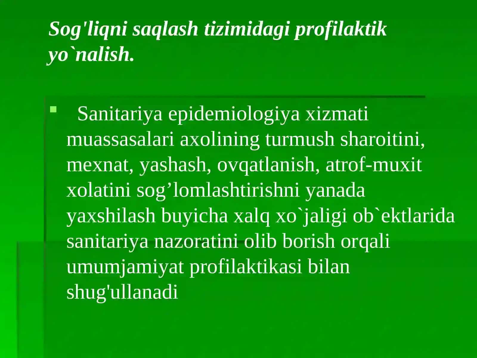 Sanitariya-epidemiologiyaxizmatini tashkil etish 2