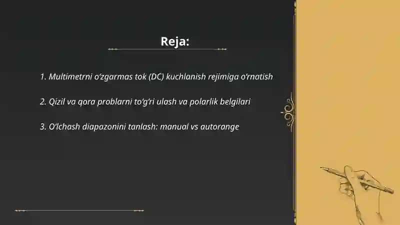 Multimetr yordamida o‘zgarmas tok kuchlanishini o‘lchash 2