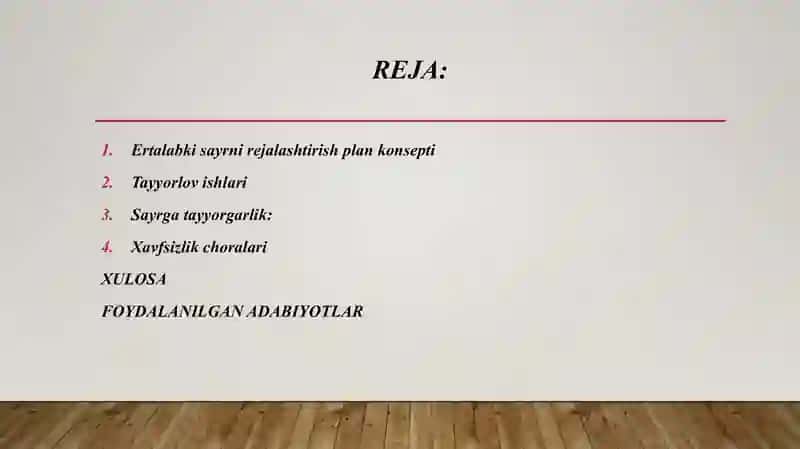 Ertalabki sayrni rejalashtirish plan konseptini tuzish 2