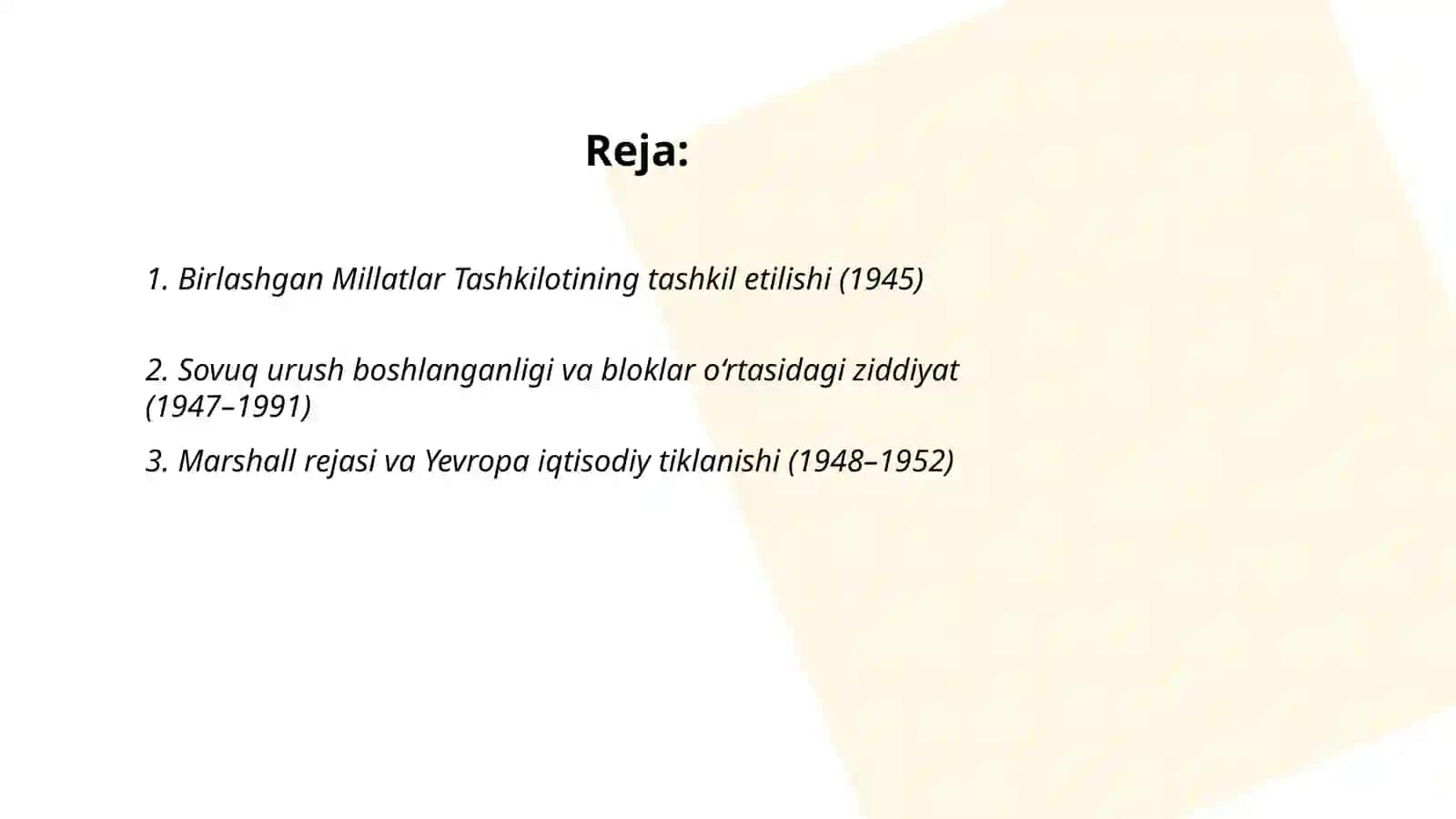 1945-2022 jillarda dunyodagi muhim siyosiy vaqeyalar. 20 bet 2