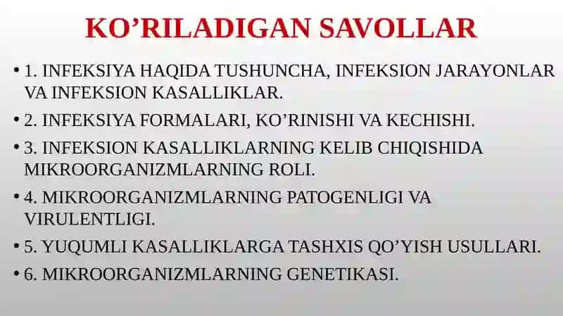 INFEKSIYA HAQIDA TA’LIMOT. MIKROORGANIZMLAR GENETIKASI 2