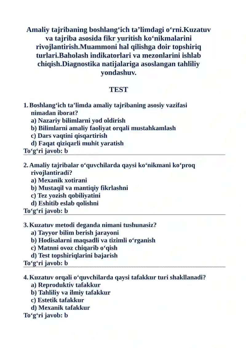 XALQARO BAHOLASH DASTURLARI ASOSIDA TABIIY FANLARNI OʻQITISH METODIKASI FANI 2