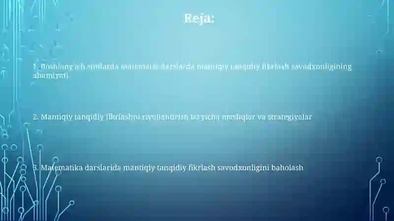 Boshlang'ich sinflarda matematika darsida mantiqiy tanqidiy fikrlash savodxonligi 2