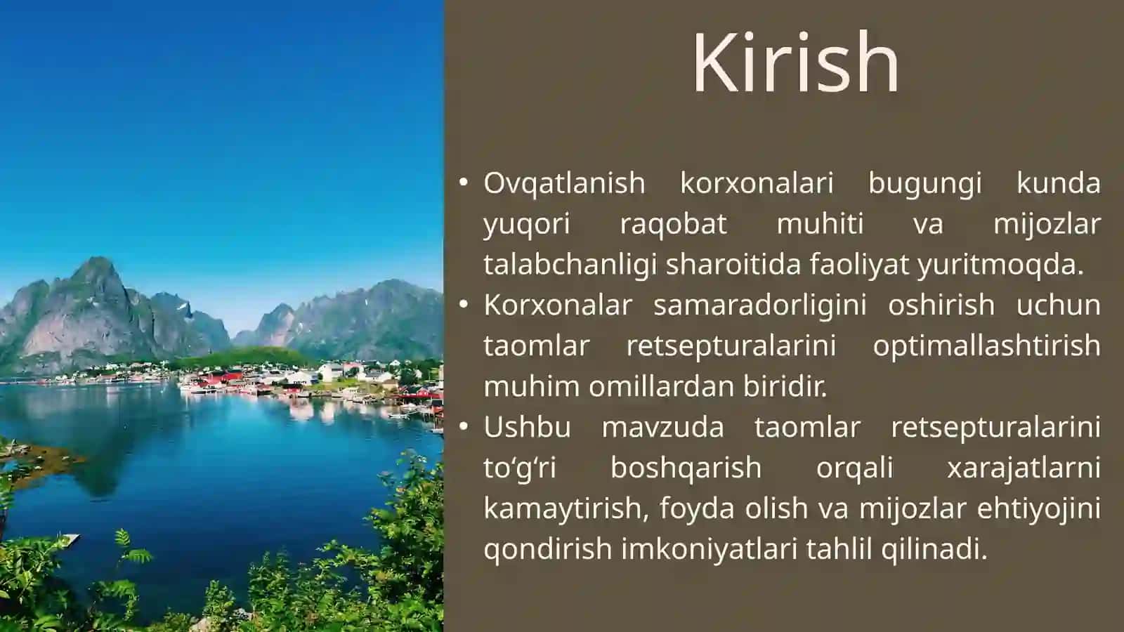 Ovqatlanish korxonalarida taomlar retsepturalarini optimallashtirish orqali korxona samaradorligini oshirish 2