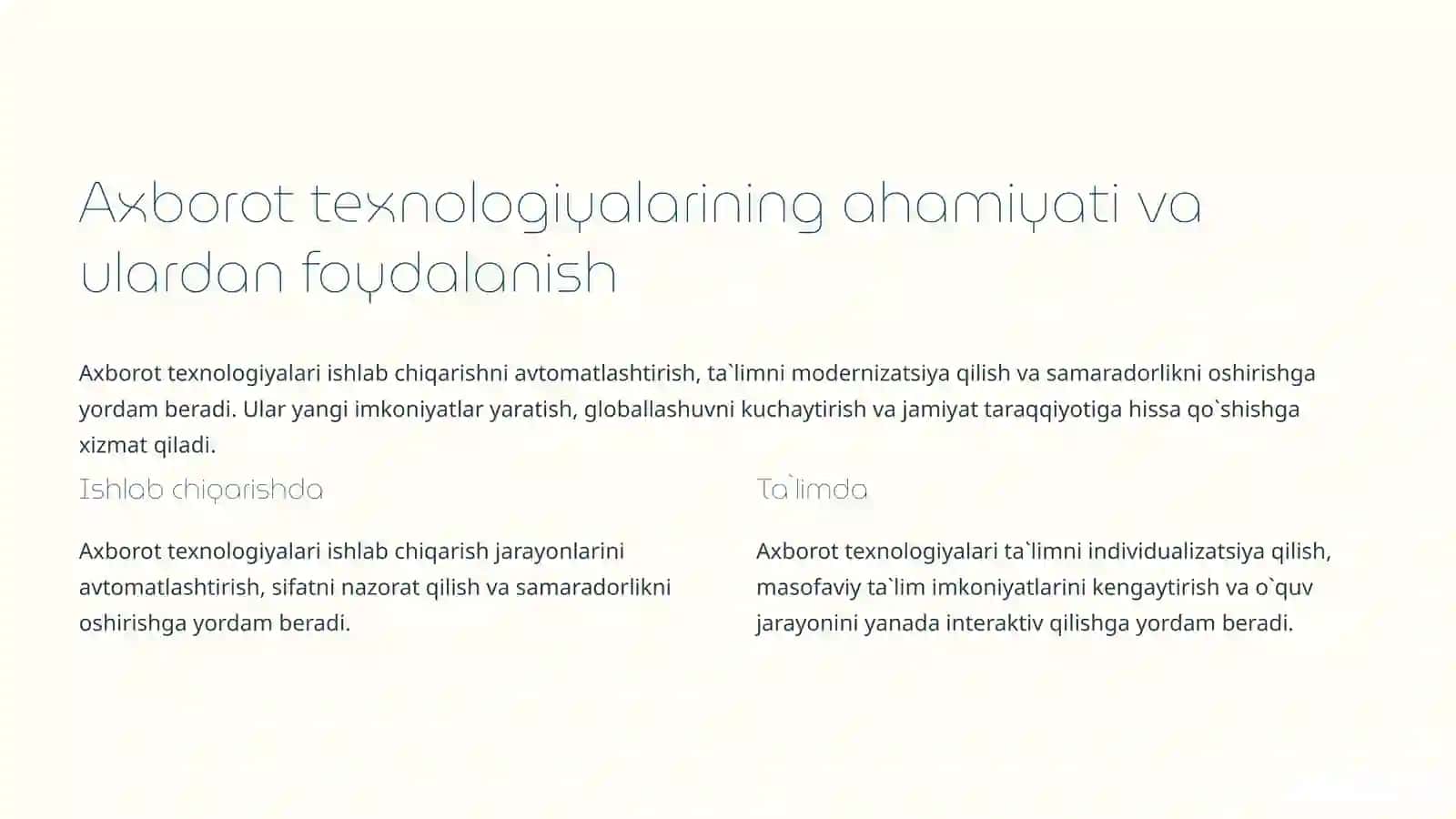 Ishlab chiqarish va ta`limda axborot texnologiyalari 2
