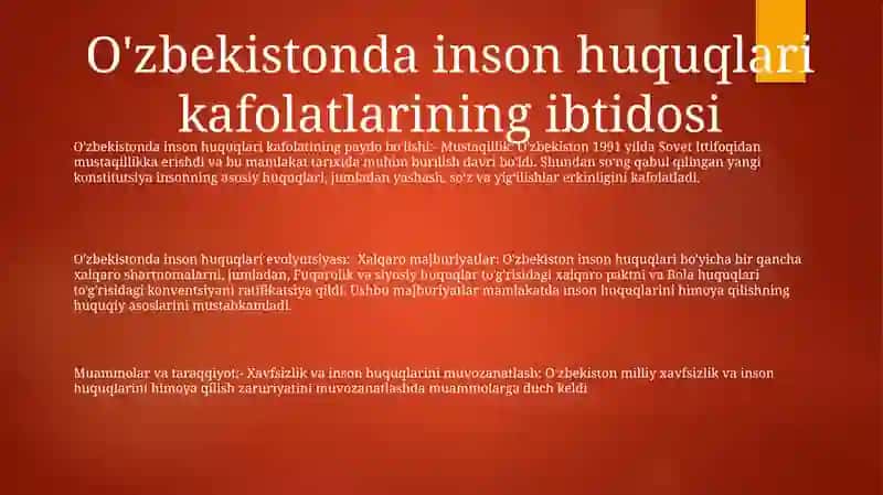 Oʻzbekiston Inson Huquqlari Va Erkinliklari Kafolatining Yaratilishi 2