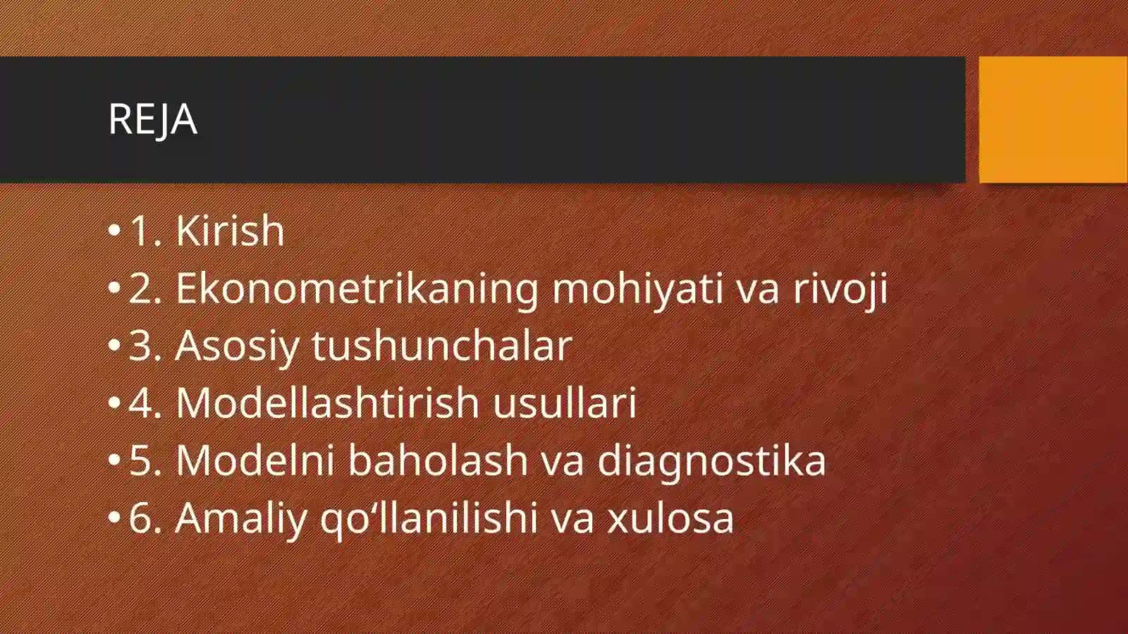 Ekonometrik modellashtirish asoslari 2