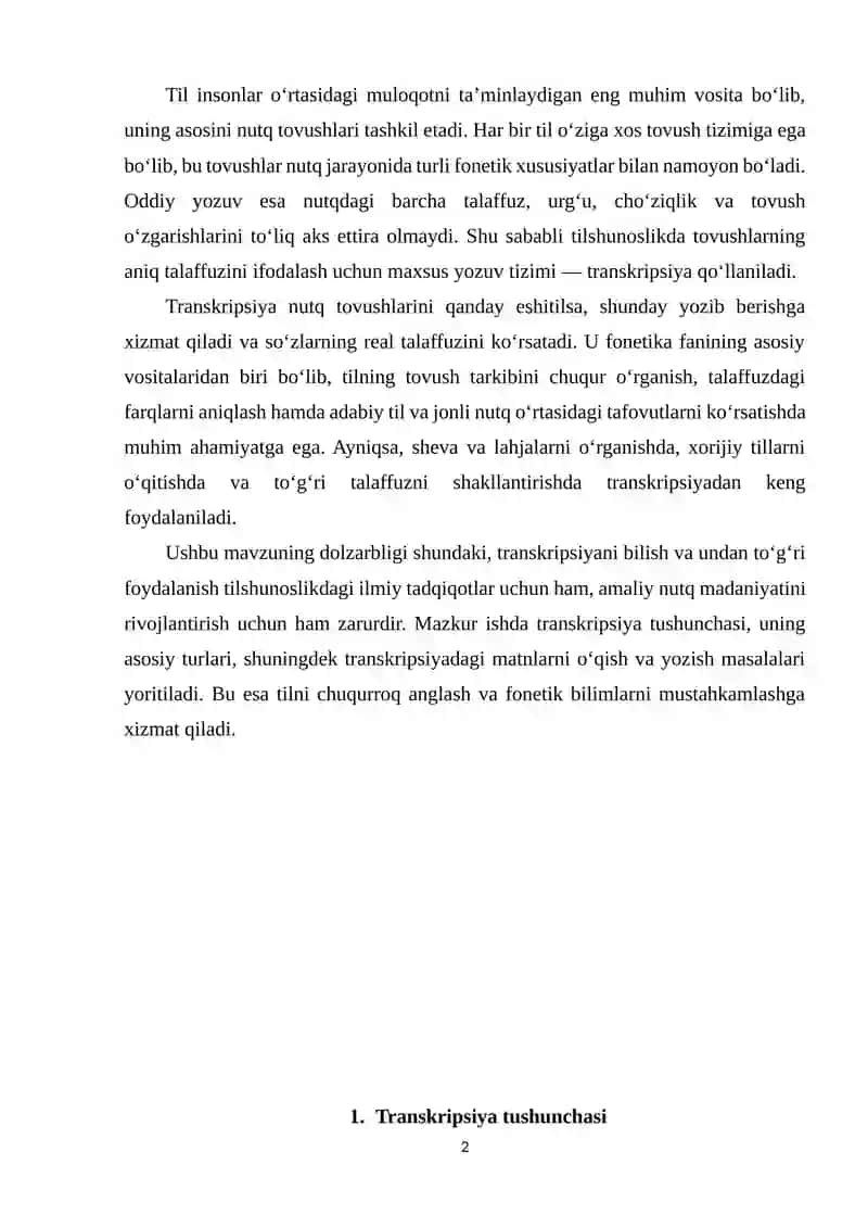 Transkripsiya. Transkripsiyadagi matnlarni o‘qish va yozish 2