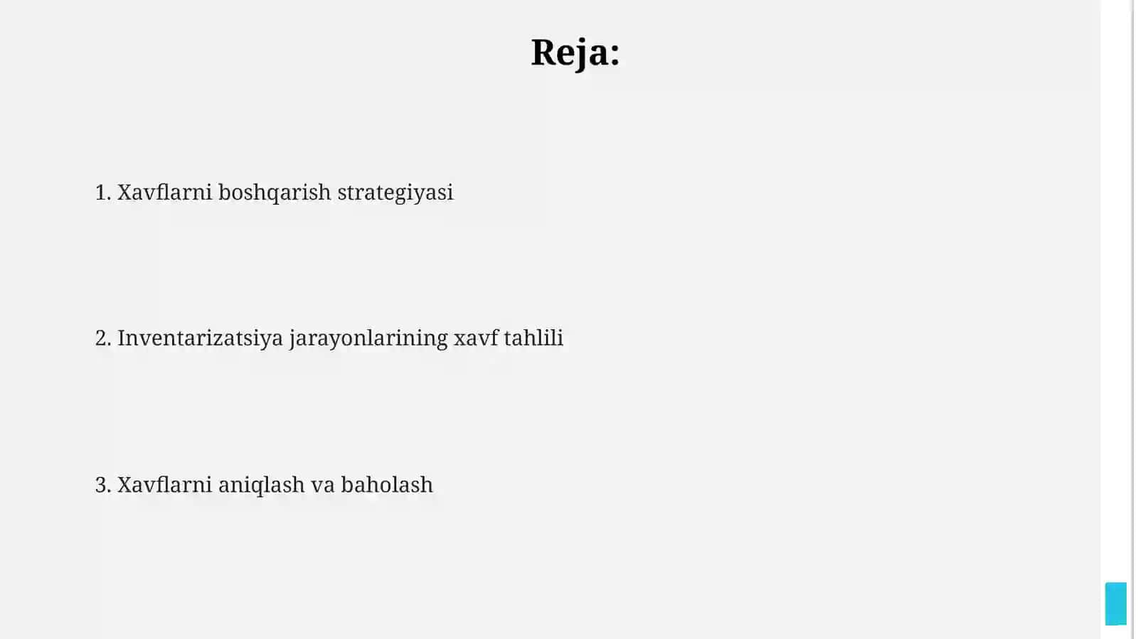 Nazorat riskini baholash. Inventarizatsiya jarayoni 2