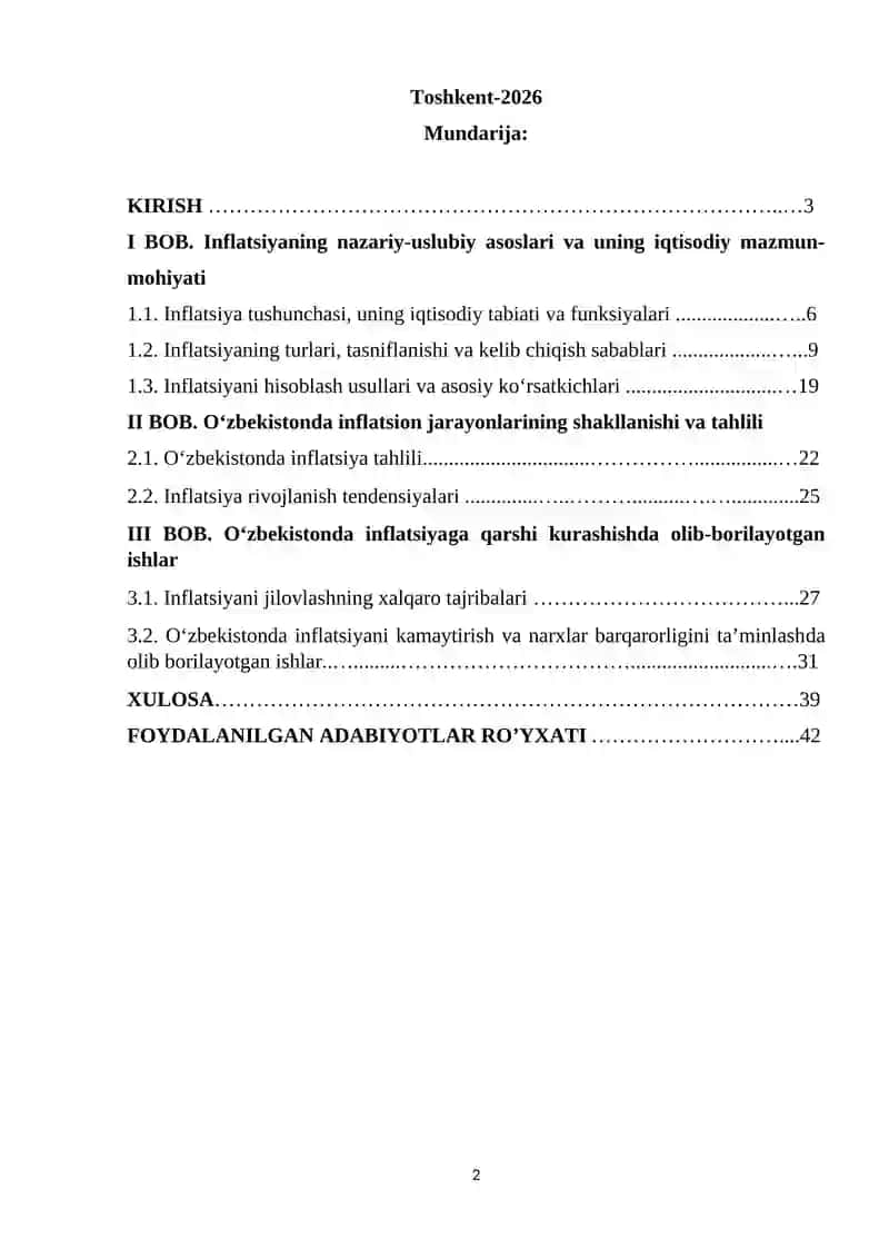 O‘zbekiston Respublikasidagi inflyatsion jarayonlarning xususiyatlari va davlatning inflyatsiyaga qarshi siyosati vositalari 2