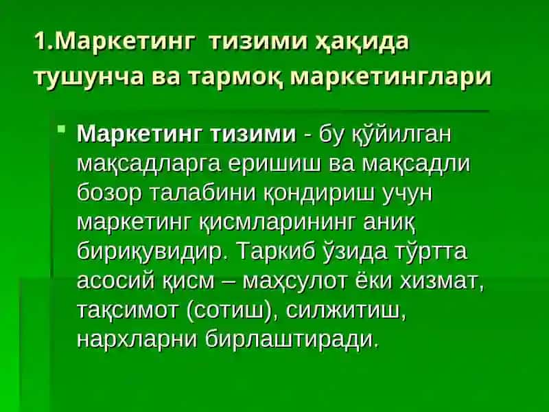 Маркетингни таркибий тузилиши ва уни бошқаришни ташкил этиш 2