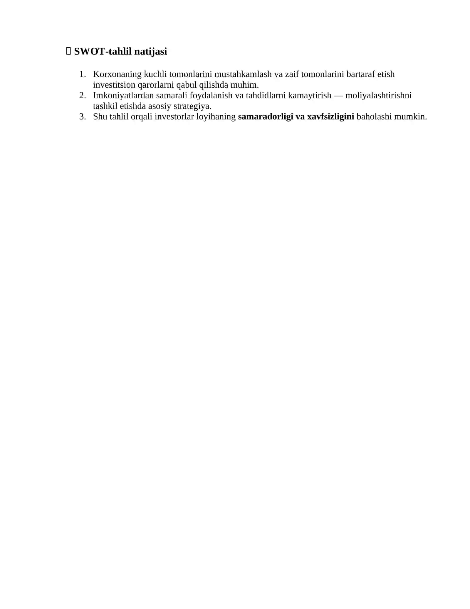 Turizm korxonasi SWOT-tahlili 2