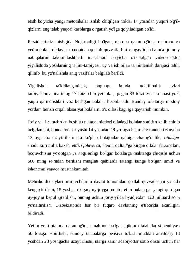 Davlat ijtimoiy siyosati tamoyillari bolalar manfaati yoʻlida 2