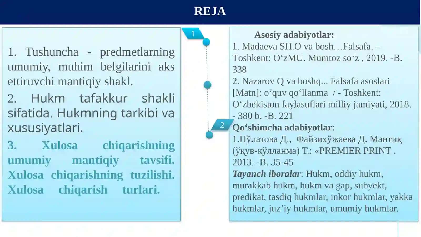 Tafakkur shakllari tushuncha, hukm va xulosa. 2