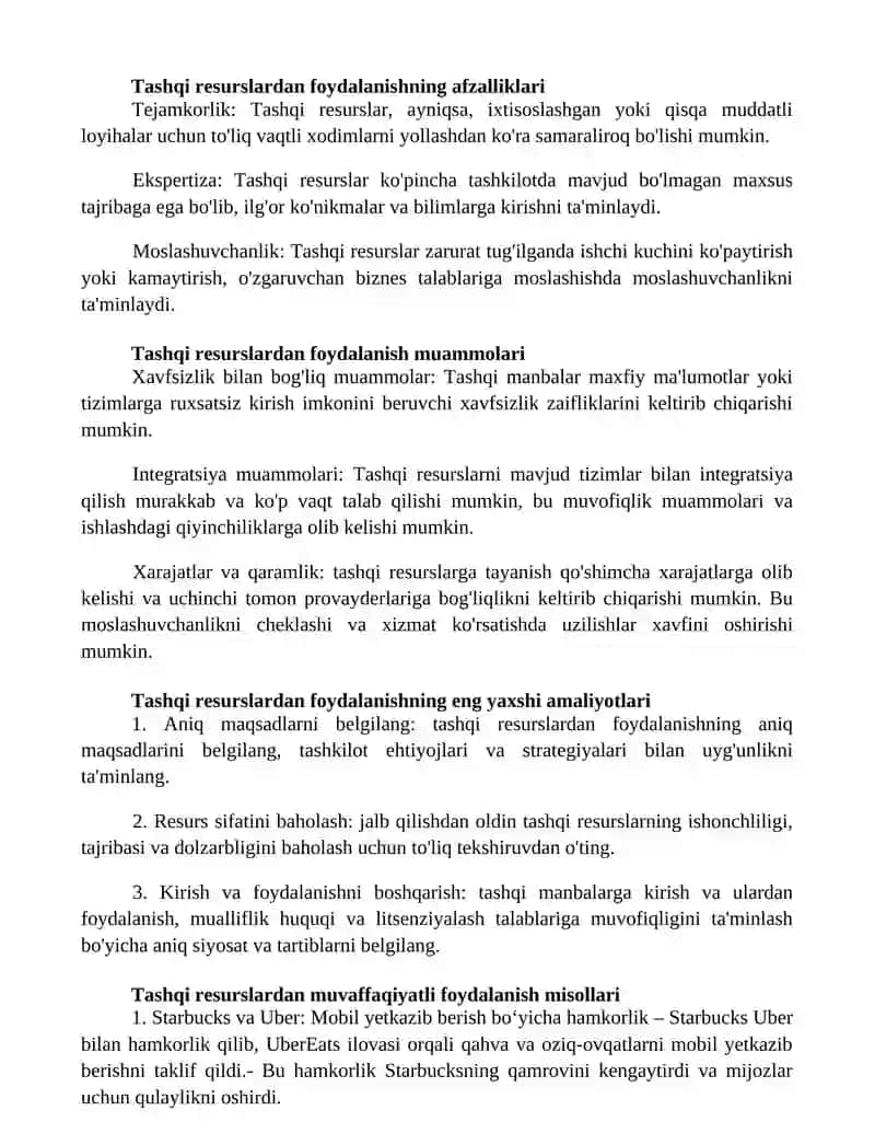 Tashkilot Uchun Tashqi Resurslardan Foydalanish 2