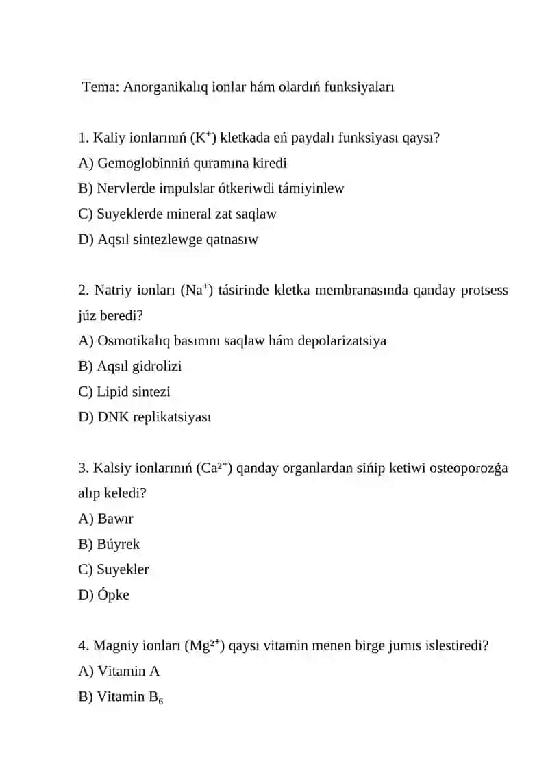 Anorganikalıq ionlar hám olardıń funksiyaları 2