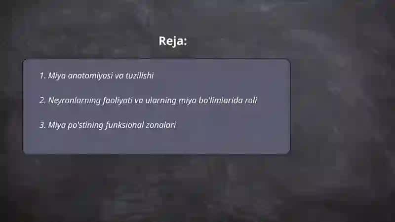 Bosh miya turli bo'limlari faoliyatini o'rganish fiziologiyasi 2