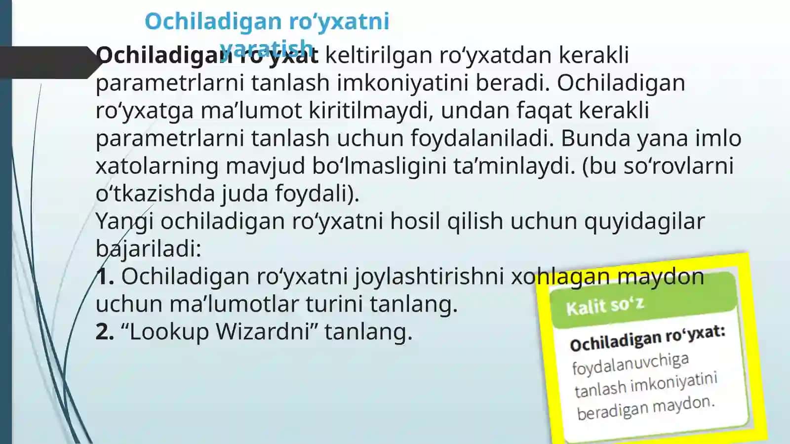 Ochiladigan ro‘yxatni yaratish 2