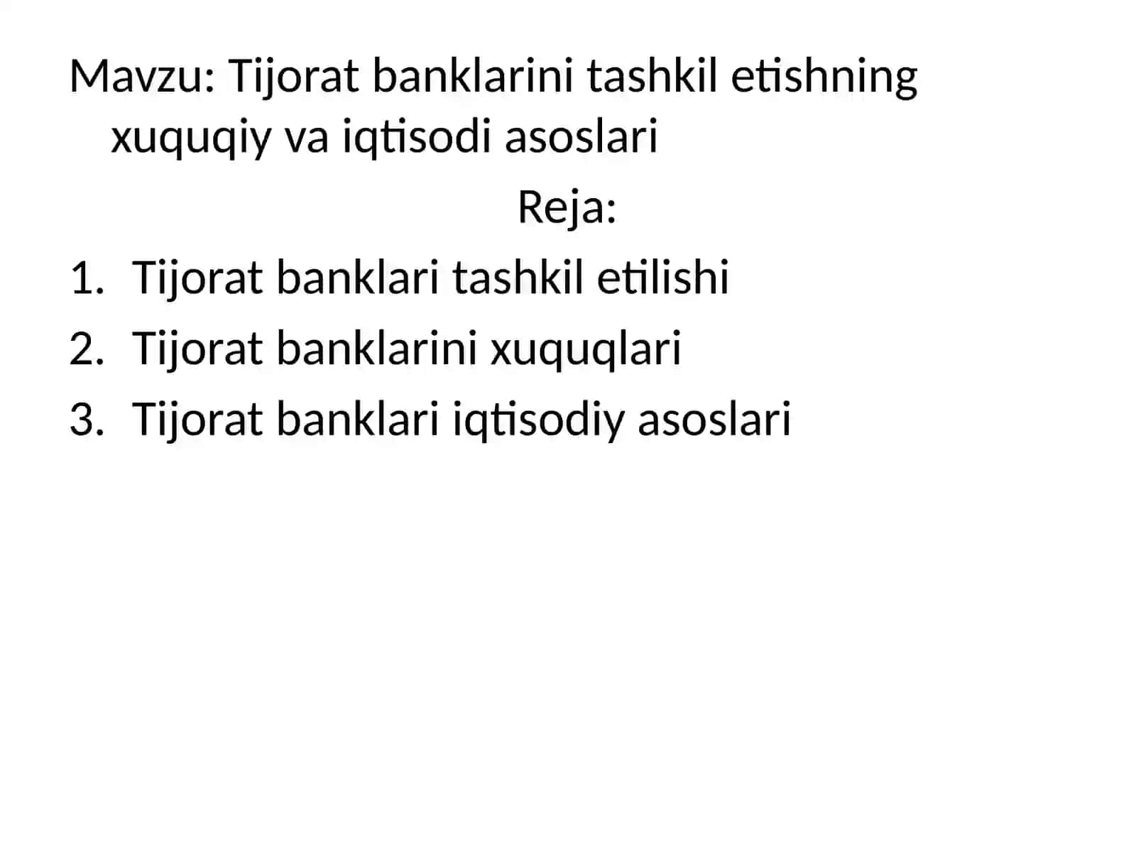 Tijorat banklarining tashkiletishining xuquqiy va iqtisodiy asoslari 2